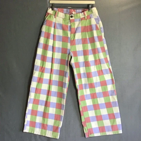 Lucy & Yak L.E. Cole Gingham Wide Leg Jeans W34/R Cotton Dopamine Dressing Indie - Picture 13 of 13